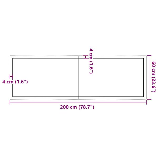 vidaXL Επιφ Τραπεζιού Αν Καφέ 200x60x(2-4)εκ.Ακατέργ. Μασίφ Ξύλο Δρυός