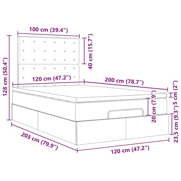 vidaXL Οθωμανικό κρεβάτι με στρώμα & LEDs Γκρι 120x200cm Faux Leather