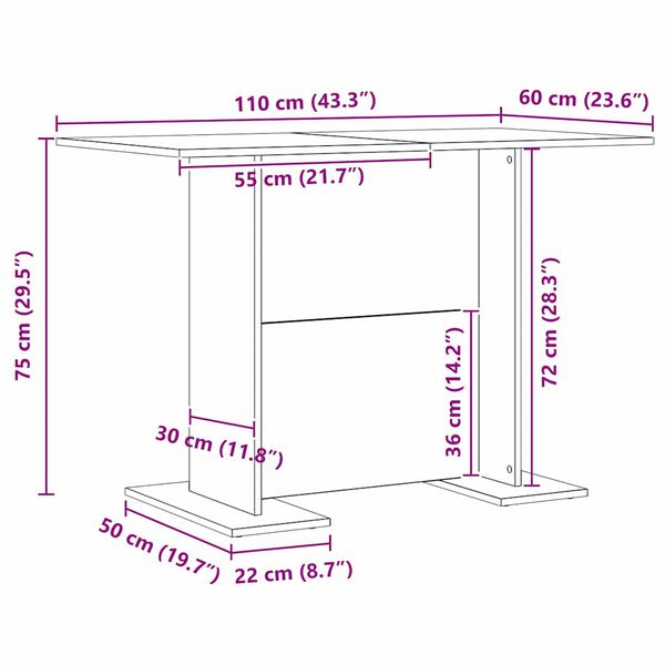 vidaXL Τραπεζαρία artisan δρυς 110 x 60 x 75 cm Επεξεργασμένο ξύλο