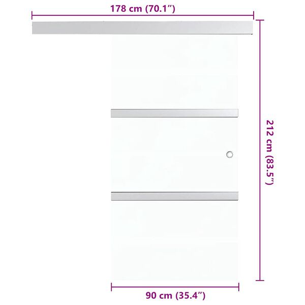 vidaXL Συρόμενη Πόρτα Άσημί 90 x 205 εκ. από Γυαλί ESG / Αλουμίνιο