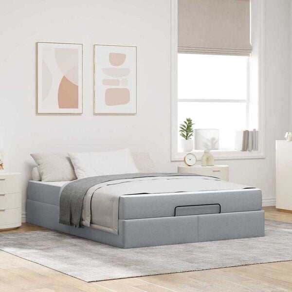 vidaXL Σκελετός Κρεβατιού Ανοιχτό γκρι 160 x 200 cm ύφασμα
