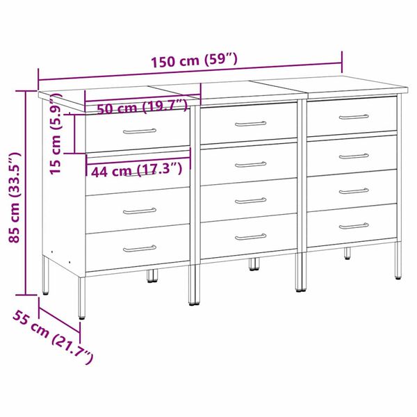 vidaXL Ντουλάπα Εργασίας 3 pcs Μαύρο και Γκρι 150 x 55 x 85 εκ