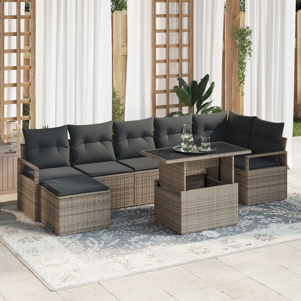 vidaXL Σετ Καναπέ Κήπου με αποθήκευση 8 pcs Γκρι Πολυ ράταν