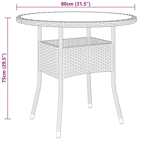 vidaXL Σετ Επίπλων Bistro Κήπου 3 τεμ. Μαύρο Συνθ. Ρατάν/Ψημένο Γυαλί