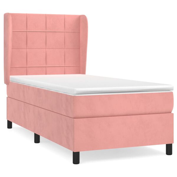 vidaXL Κρεβάτι Boxspring με Στρώμα Ροζ 100x200 εκ. Βελούδινο