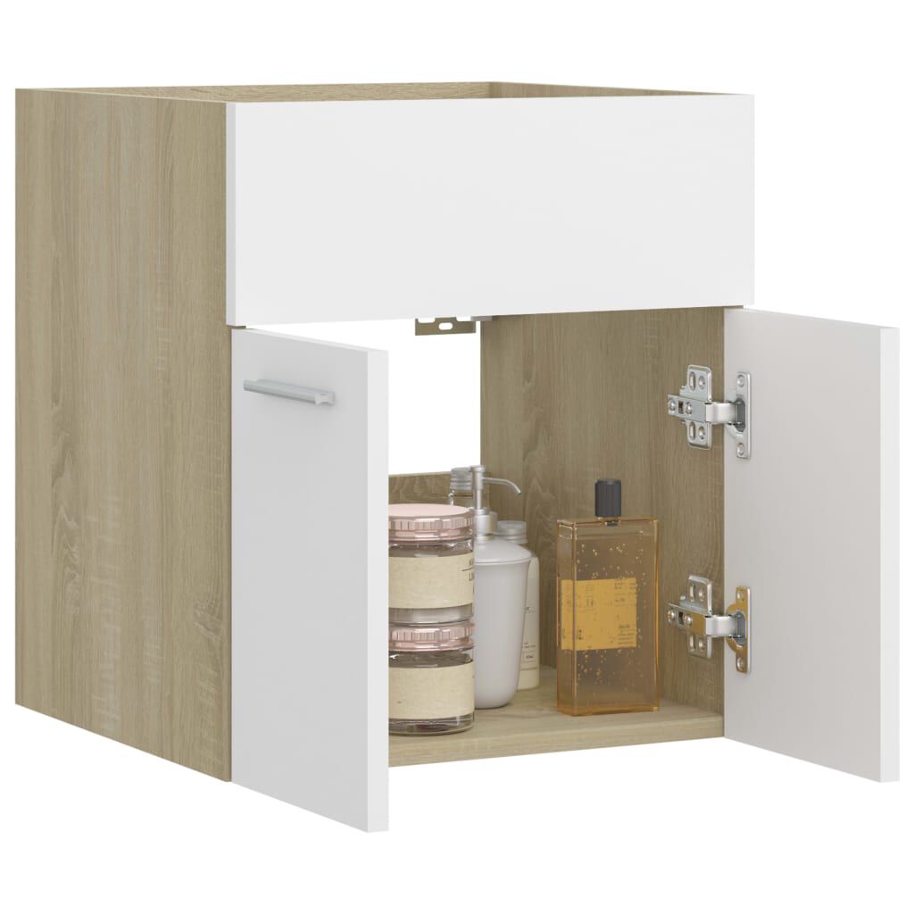 vidaXL Ντουλάπι Νιπτήρα Λευκό/Sonoma Δρυς 41x38,5x46 εκ από Επεξ. Ξύλο