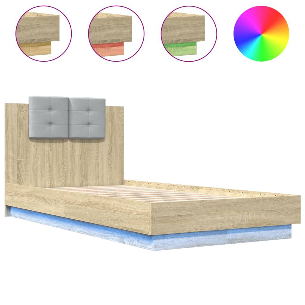 vidaXL Πλαίσιο Κρεβατιού με Κεφαλάρι/LED Sonoma δρυς 90x190 εκ.