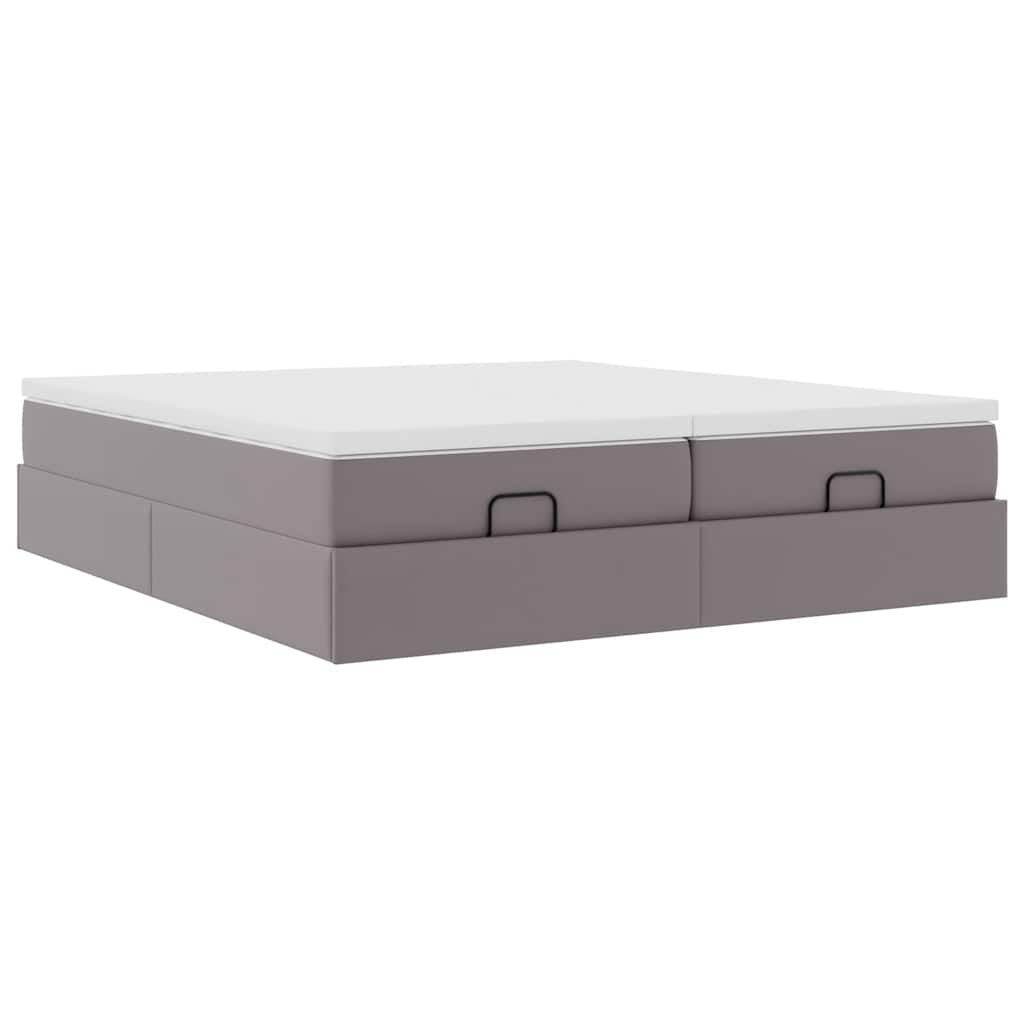 vidaXL Οθωμανικό κρεβάτι με στρώματα Γκρι 200x200cm Faux Leather