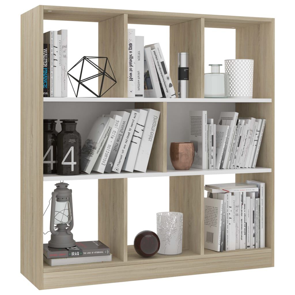 vidaXL Βιβλιοθήκη Λευκή/Sonoma Δρυς 97,5x29,5x100 εκ. από Επεξ. Ξύλο