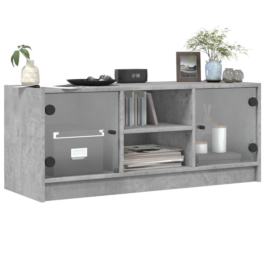 vidaXL Έπιπλο Τηλεόρασης Γκρι Σκυροδ. 102x37x42 εκ. Γυάλινες Πόρτες