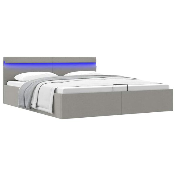 vidaXL Πλαίσιο Κρεβατιού με Αποθ. Χώρο/LED Αν. Γκρι 160x200 εκ. Ύφασμα
