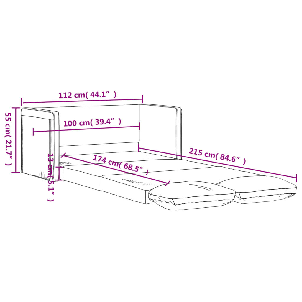 vidaXL Καναπές-Κρεβάτι Δαπέδου 2 σε 1 Κρεμ 112x174x55 εκ. Ύφασμα