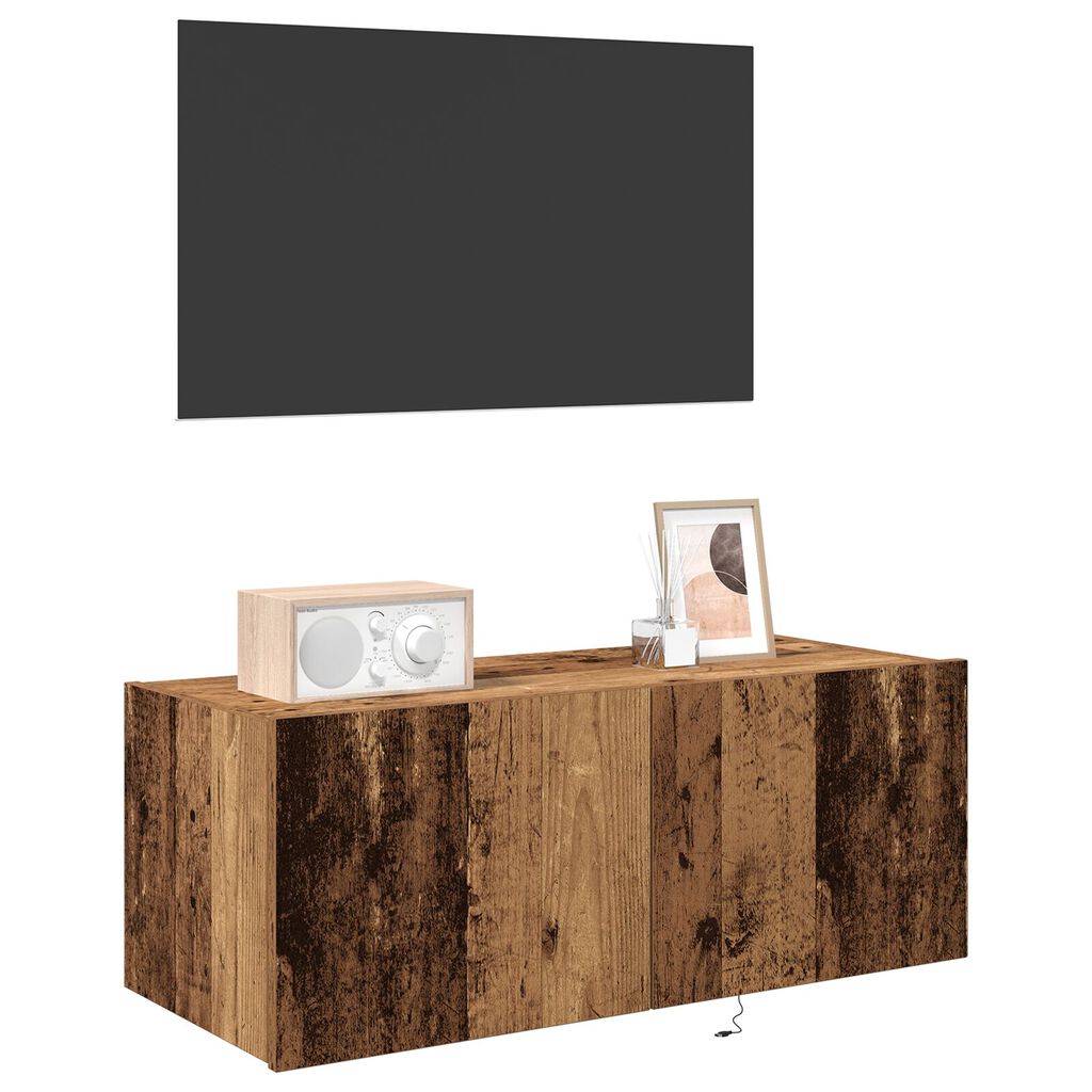 vidaXL Ντουλάπι τοίχου TV με φώτα LED παλιού ξύλου 80x35x31 εκ.