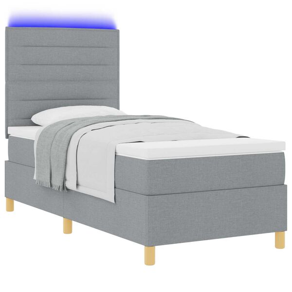 vidaXL κρεβάτι με ψάθινη βάση και στρώμα & LED ανοιχτό γκρι 100x200 εκ