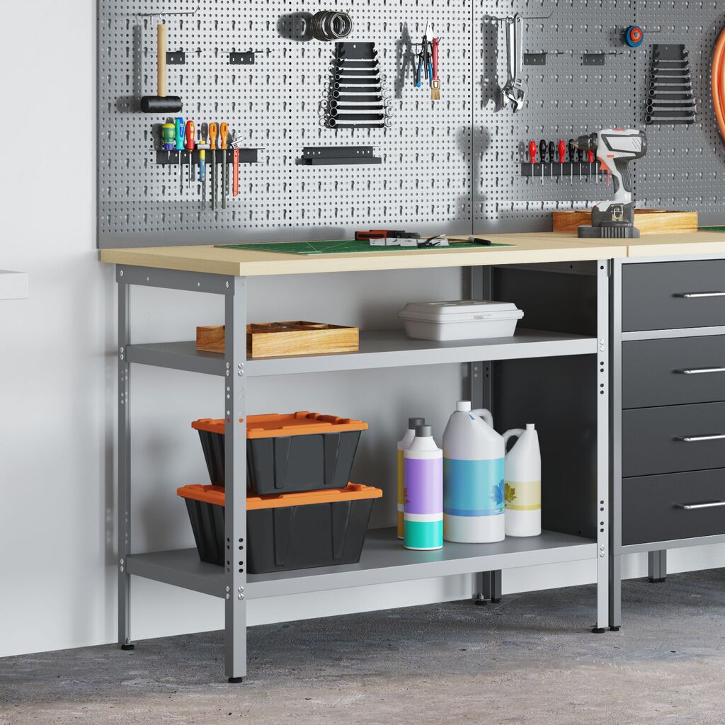 vidaXL Τραπέζι Εργασίας σε Γκρι, 100x55x85 εκ, Φτιαγμένο από Χάλυβα και Επεξεργασμένο Ξύλο