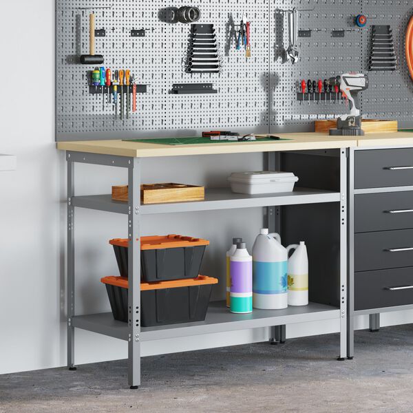 vidaXL Τραπέζι Εργασίας σε Γκρι, 100x55x85 εκ, Φτιαγμένο από Χάλυβα και Επεξεργασμένο Ξύλο