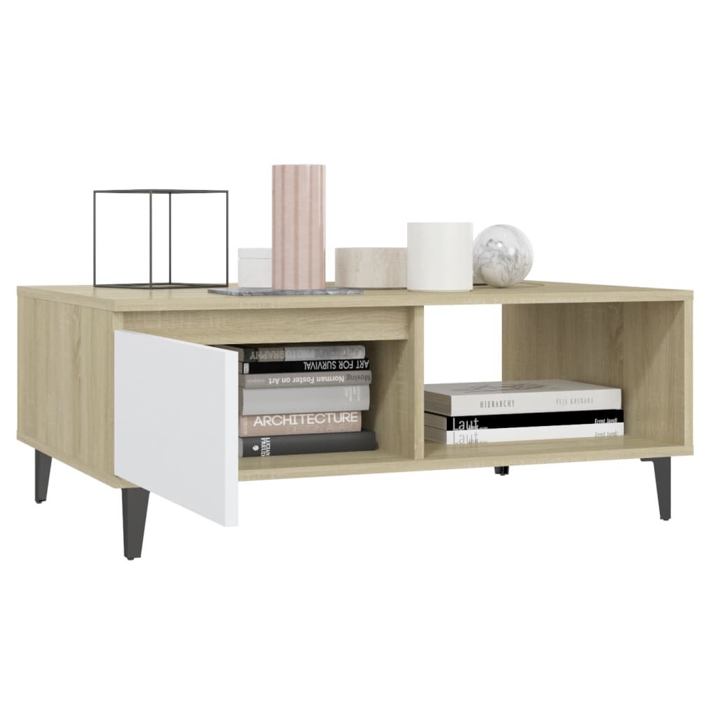 vidaXL Τραπεζάκι Σαλονιού Λευκό/Sonoma Δρυς 90x60x35 εκ. Επεξ. Ξύλο