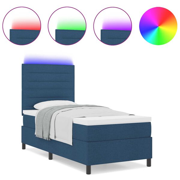 vidaXL Κρεβάτι με Ελατήριο και Στρώμα & LED Μπλε 90x190 εκ Ύφασμα