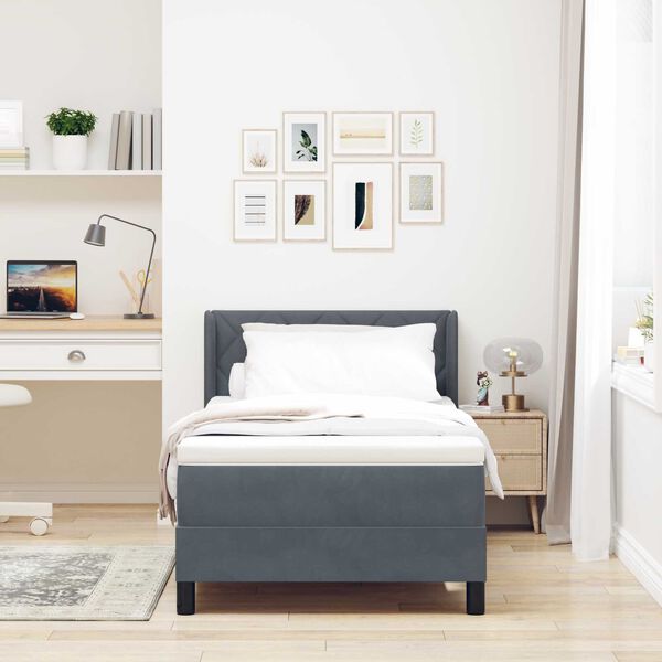 Κρεβάτι Box Spring με Στρώμα vidaXL Σκούρο Γκρι 100x200 εκ Βελούδο