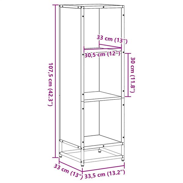 vidaXL Βιβλιοθήκη Μαύρο 33,5x33x107,5 εκ. από Επεξεργασμένο Ξύλο