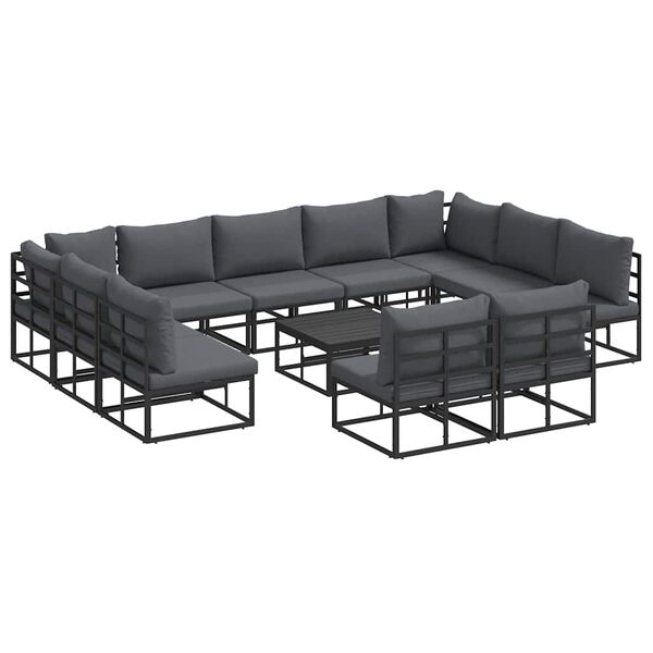 vidaXL Σετ Καναπέ Κήπου με μαξιλάρι 12 pcs Μαύρο Αλουμίνιο