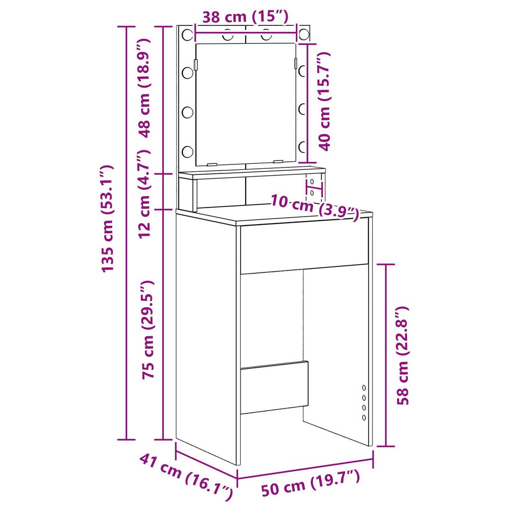 Καθρέφτης vidaXL με LED Φώτα σε Γκρι Σκυρόδεμα 50x41x135 εκ.