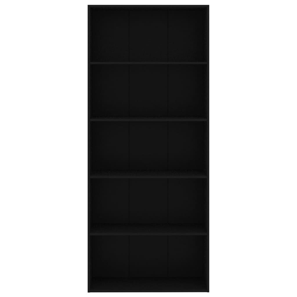 vidaXL Βιβλιοθήκη με 5 Ράφια Μαύρη 80 x 30 x 189 εκ. Επεξ. Ξύλο
