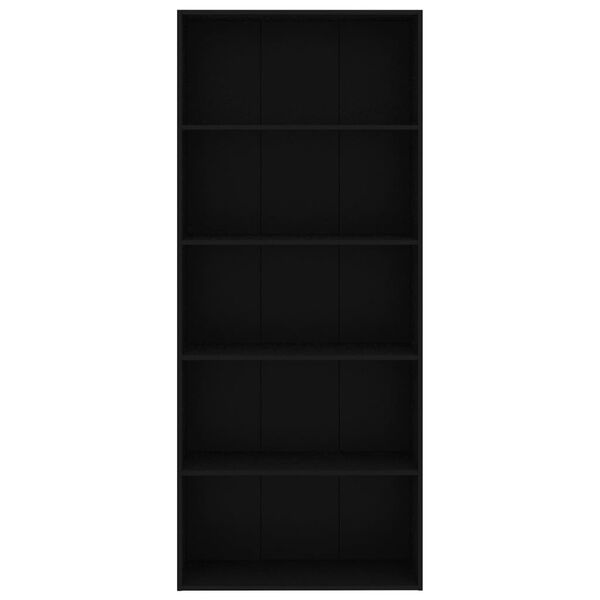 vidaXL Βιβλιοθήκη με 5 Ράφια Μαύρη 80 x 30 x 189 εκ. Επεξ. Ξύλο