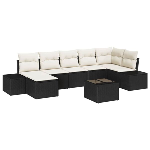 vidaXL Σετ Καναπέ Κήπου με μαξιλάρι 8 pcs Μαύρο Πολυ ράταν
