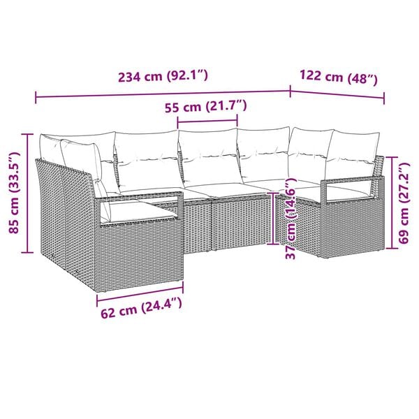 vidaXL Σετ Καναπέ Κήπου 6 pcs Γκρι Πολυ rattan, βαμμένο ατσάλι
