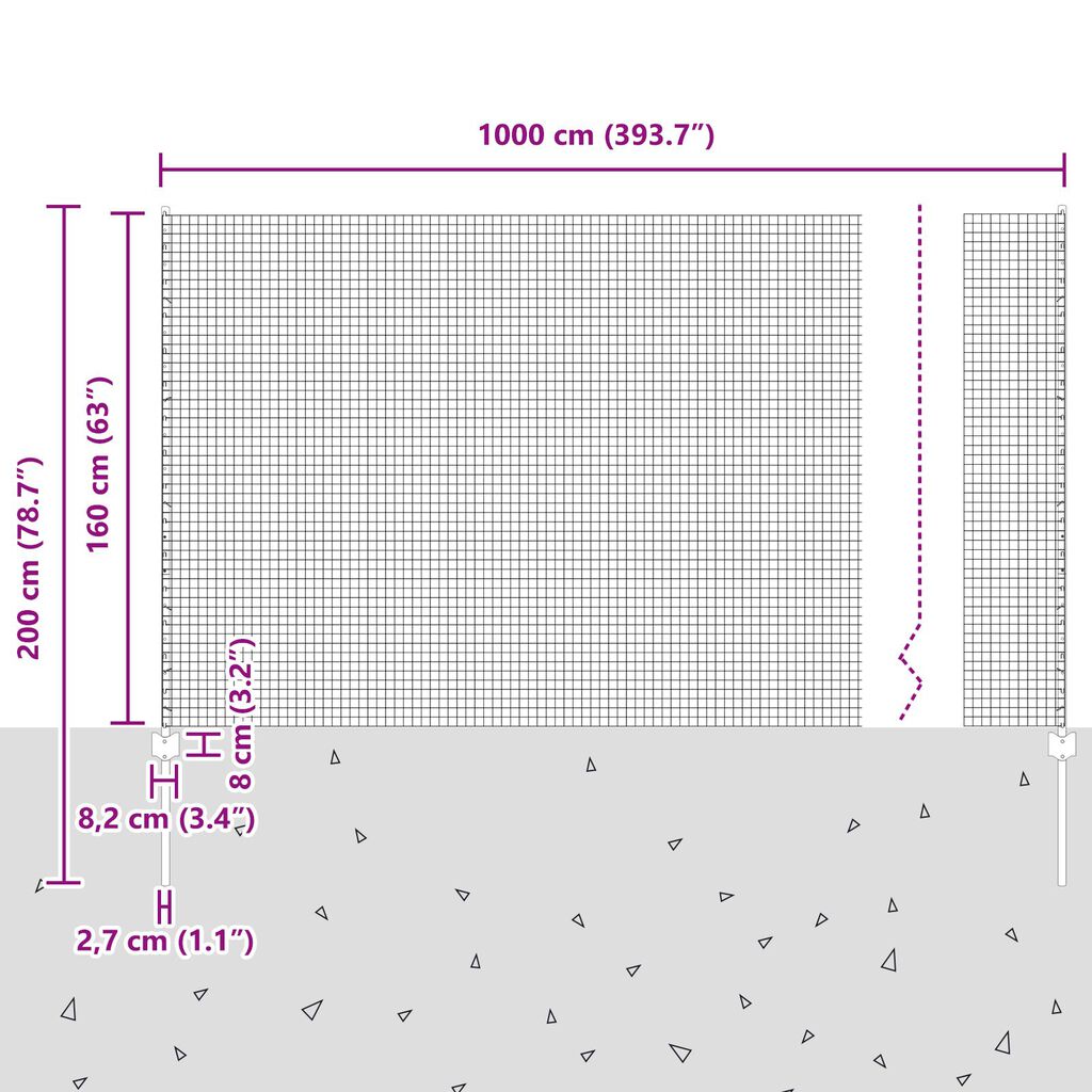 vidaXL Συρματόπλεγμα με 10 U ποστάκια Γκρι 1.6x10 μ Χάλυβα