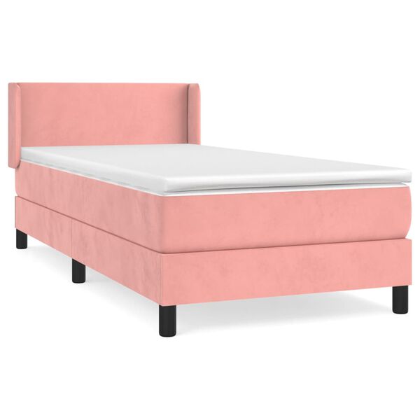 vidaXL Κρεβάτι Boxspring με Στρώμα Ροζ 90x190 εκ. Βελούδινο