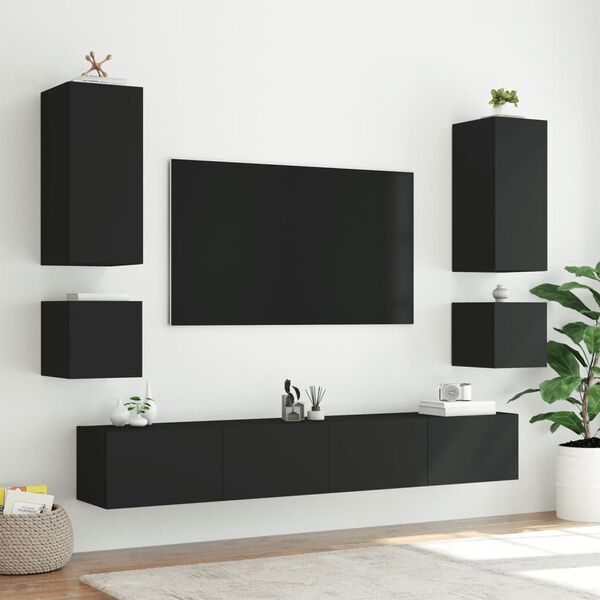 vidaXL Έπιπλο Τοίχου Τηλεόρασης με LED Μαύρο 100x35x31 εκ.