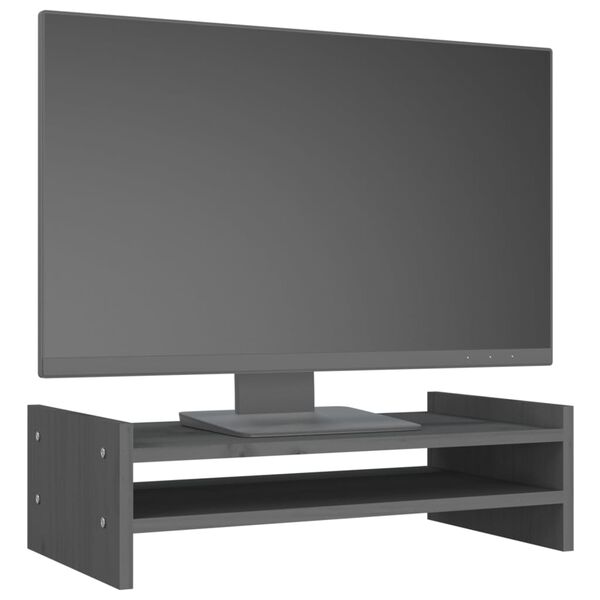 vidaXL Βάση Οθόνης Γκρι 50 x 27 x 15 εκ. από Μασίφ Ξύλο Πεύκου