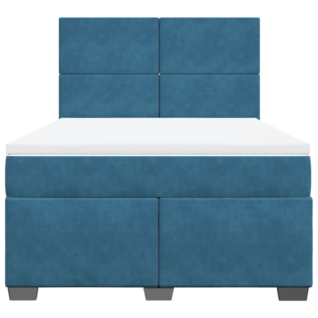 vidaXL Κρεβάτι Boxspring με Στρώμα Μπλε 140x190 εκ. Βελούδινο