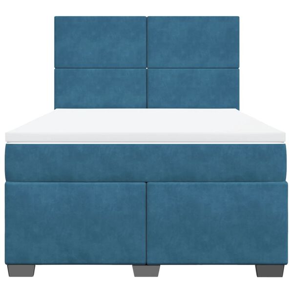 vidaXL Κρεβάτι Boxspring με Στρώμα Μπλε 140x190 εκ. Βελούδινο