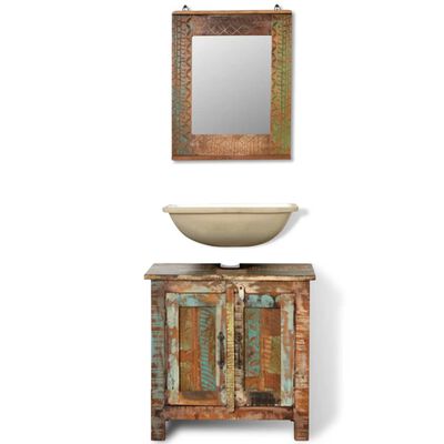 Ντουλάπι μπάνιου Ανακυκλωμένο μασίφ ξύλο Σετ με καθρέφτη