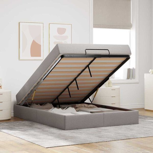 vidaXL Σκελετός Κρεβατιού με αποθήκευση Taupe 160 x 200 cm ύφασμα
