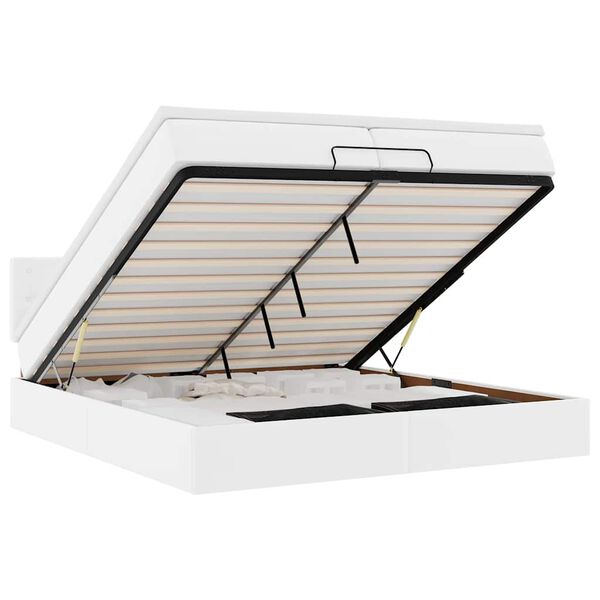 vidaXL Οθωμανικό κρεβάτι με στρώματα Λευκό 200x200cm Faux Leather