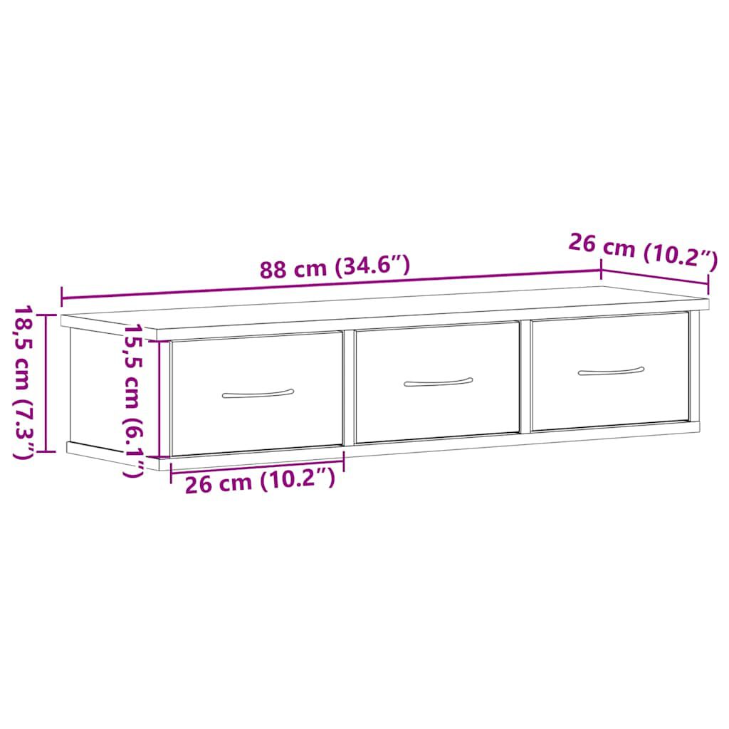 vidaXL Ντουλάπι Τοίχου Μαύρο Δρυς 88x26x18,5 εκ Επεξεργασμένο Ξύλο