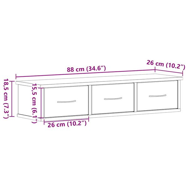 vidaXL Ντουλάπι Τοίχου Μαύρο Δρυς 88x26x18,5 εκ Επεξεργασμένο Ξύλο