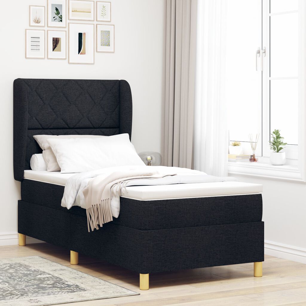 Κρεβάτι με ελατήρια και στρώμα vidaXL Μαύρο 90x190 cm Υφασμάτινο