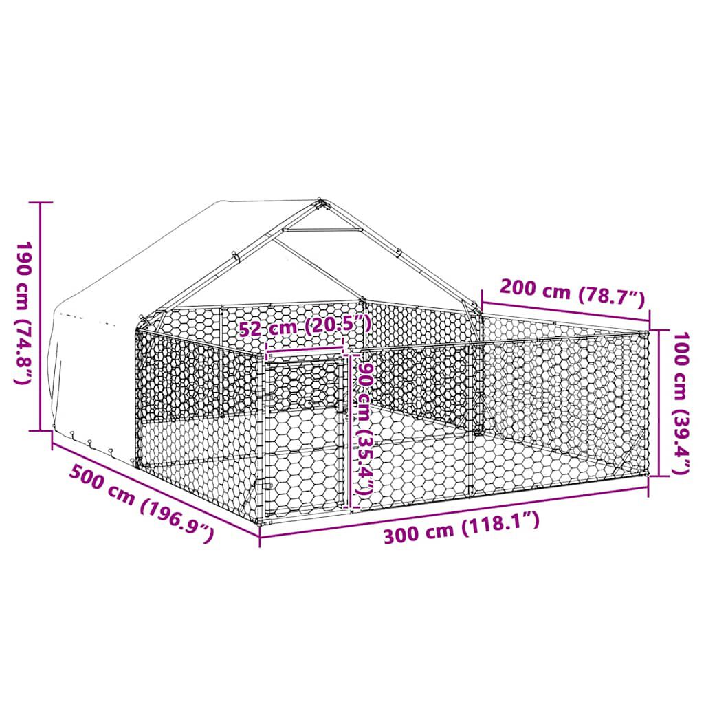 vidaXL Κλουβί Σκύλου Εξωτερ. Χώρου με τρεχάλα 5x3x1,9μ. Γαλβαν. Ατσάλι