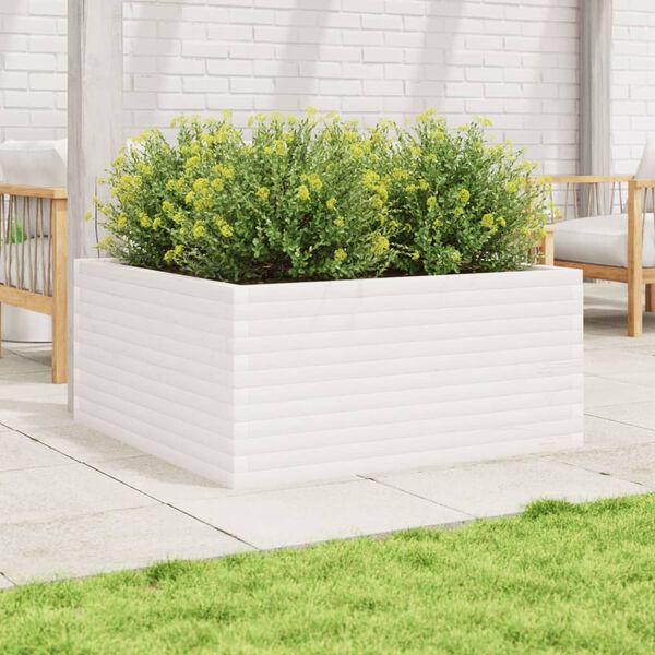 vidaXL Ζαρντινιέρα Κήπου Λευκή 100x100x46 εκ. από Μασίφ Ξύλο Πεύκου
