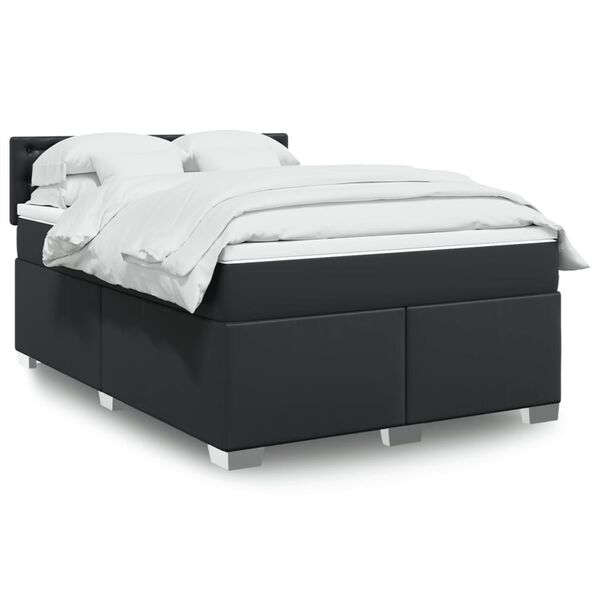 vidaXL Κρεβάτι Boxspring με Στρώμα Μαύρο 160x200εκ.από Συνθετικό Δέρμα