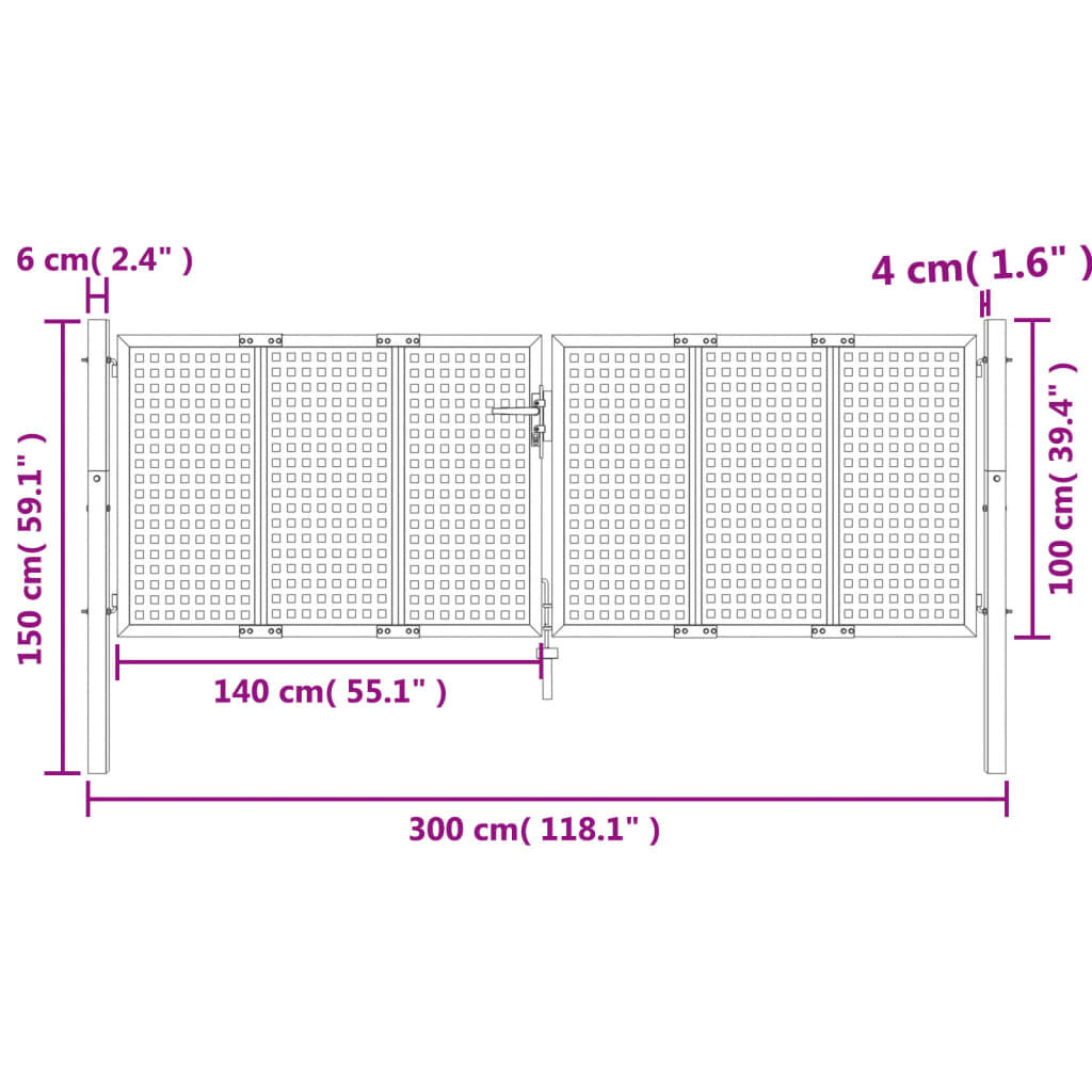 vidaXL Πύλη Κήπου Ανθρακί 300 x 150 εκ. Ατσάλινη