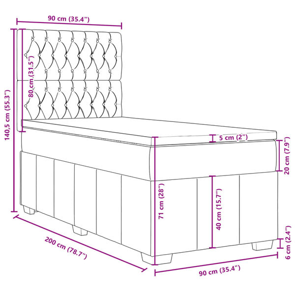 vidaXL Κρεβάτι Boxspring με Στρώμα Ανοιχτό Γκρι 90x200 εκ. Υφασμάτινο