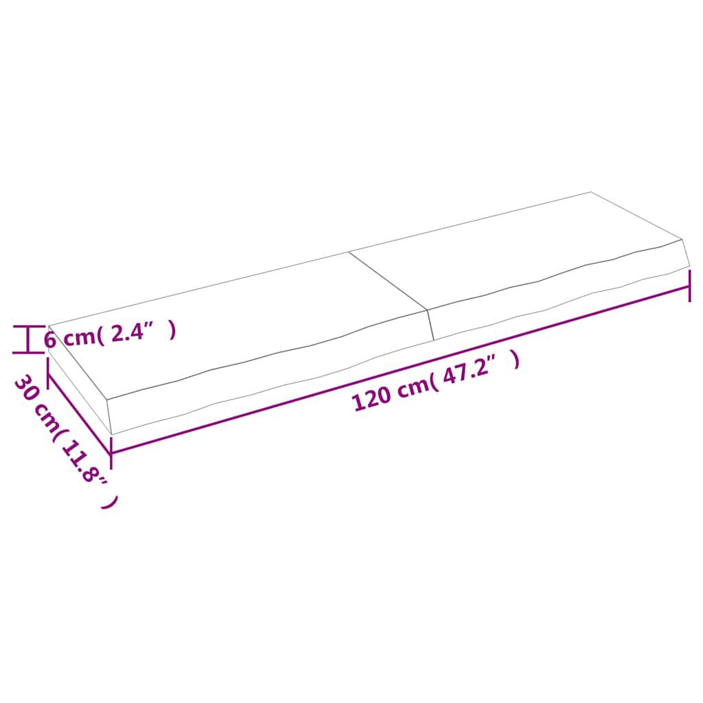 vidaXL Ράφι Τοίχου 120x30x(2-6) εκ. από Ακατέργαστο Μασίφ Ξύλο Δρυός