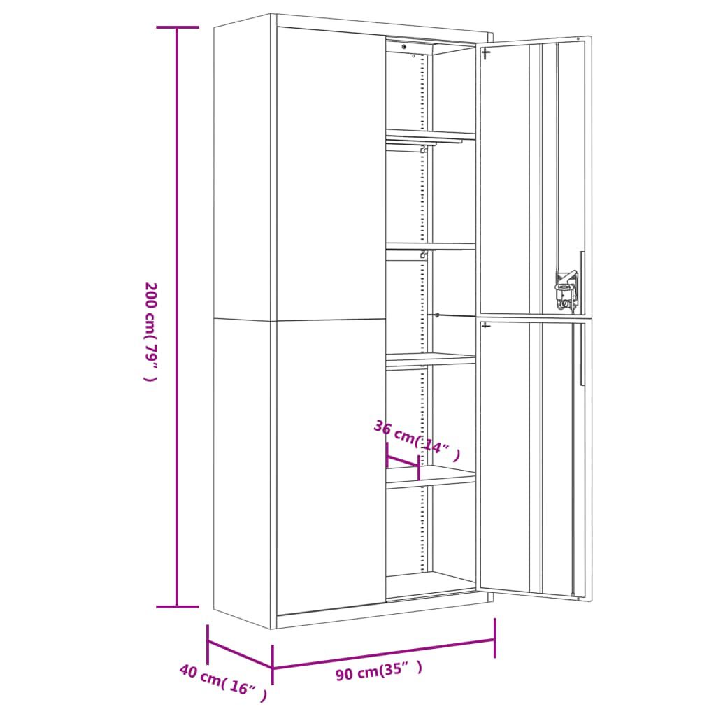 vidaXL Αρχειοθήκη Μαύρη 90 x 40 x 240 εκ. από Ατσάλι