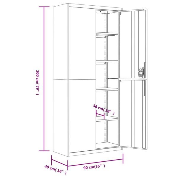 vidaXL Αρχειοθήκη Μαύρη 90 x 40 x 240 εκ. από Ατσάλι
